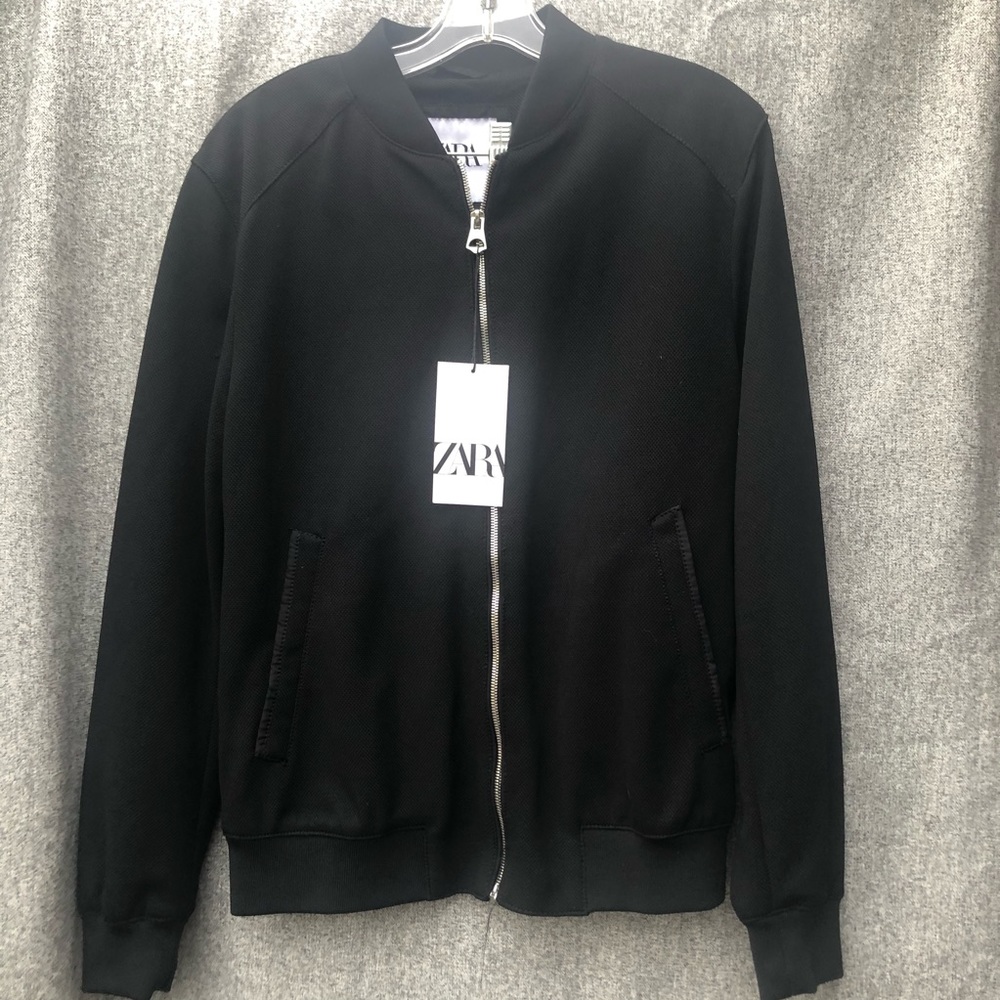 Zara Black Pique Bomber Jacket